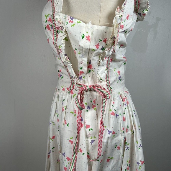 Vintage 70s Bill Tice Sz 14 White Floral Apron Midi Prairie Cottage Dress NWT - Picture 3 of 12